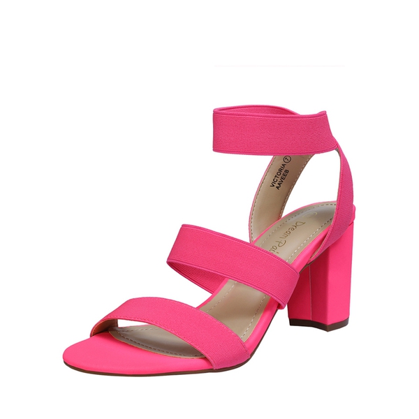 Elastic Chunky Strap Sandals - NEON PINK -  0